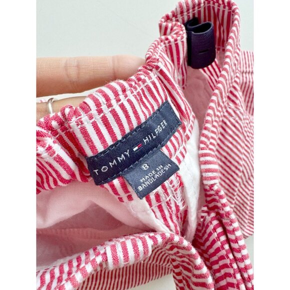 Boys' TOMMY HILFIGER Red White Striped Cotton Seersucker Chino Shorts, Size 8 - Picture 9 of 13